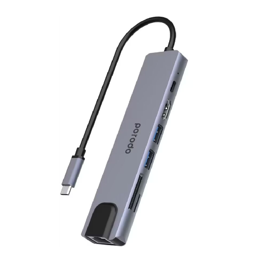 Porodo 7in1 Aluminum USB-C Hub 4K HDMI 100W Power Delivery