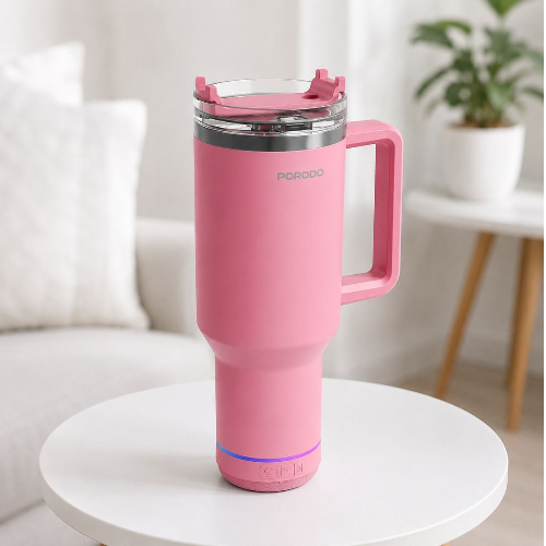 Porodo HydroTunes Portable Tumbler with Bluetooth Speaker- Pink