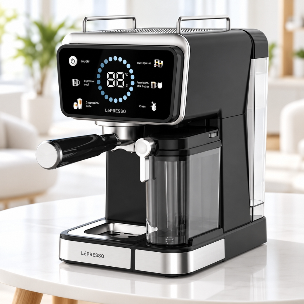 LePresso Réveil 20-Bar Coffee Machine – Hot & Cold Coffee Maker, 1350W, 1.5L Water Tank, 500mL Milk Tank - Black