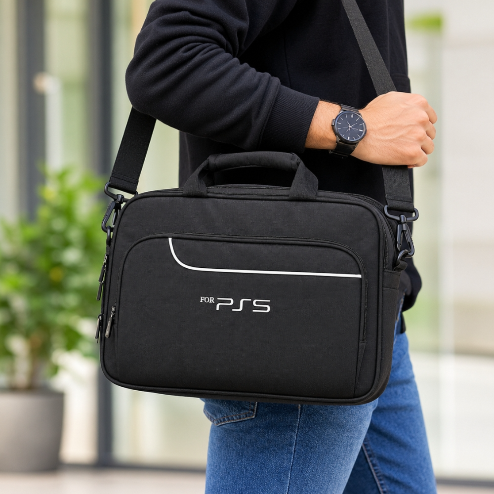 Porodo PS5 Carrying Case Bag – PlayStation 5 Travel Bag, Storage Case for PS5 Console & Accessories, Black