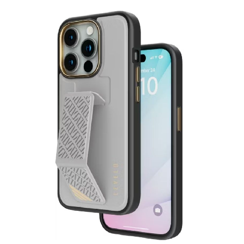 Levelo Morphix Cuero Gripstand Case For iPhone 15 Pro-Grey