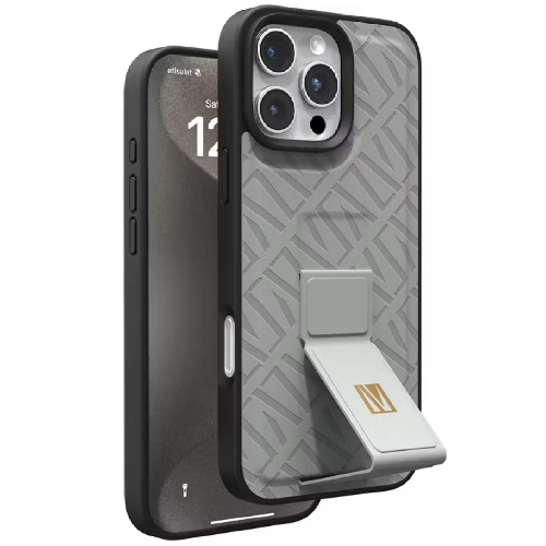 Levelo Morphix Cuero Gripstand Case for iPhone 16 Pro Max-Grey