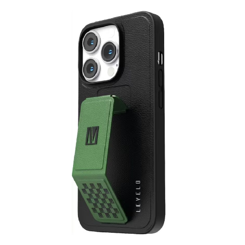 Levelo Morphix Gripstand iPhone 14 Pro PU Leather Case - Pacific Green