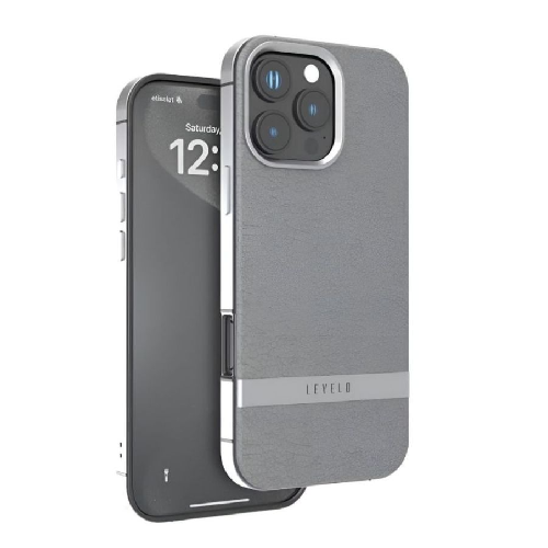 Levelo Pelle Leather Case for iPhone 16 Pro - Gray