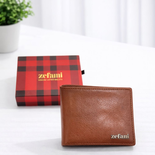 Zefani Classic Bifold Genuine Leather Wallet - Tan