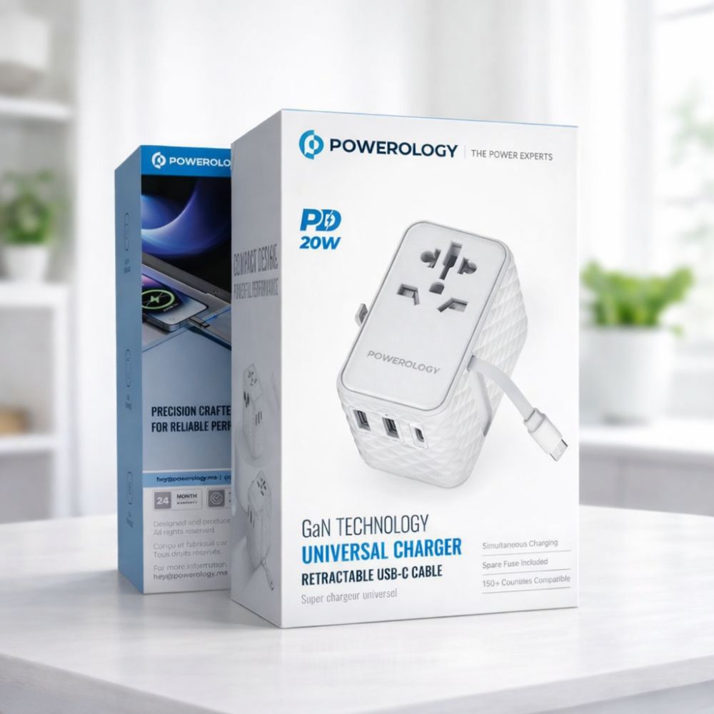 Universal Travel Charger & Travel Adapter – GaN Fast Charger Powerology White