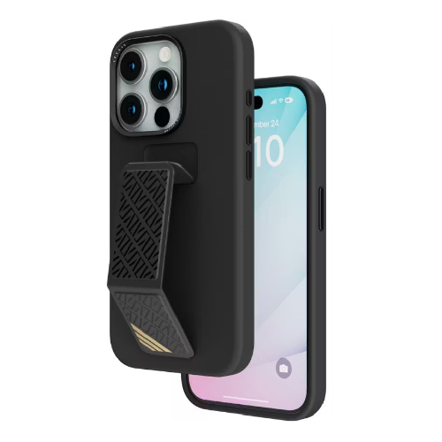 Levelo Morphix Silicone Case With Leather Grip For iPhone 15 Pro Max - Black