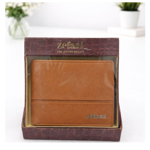 Zefani Classic Genuine Leather Bi-Fold Wallet for Men - Tan