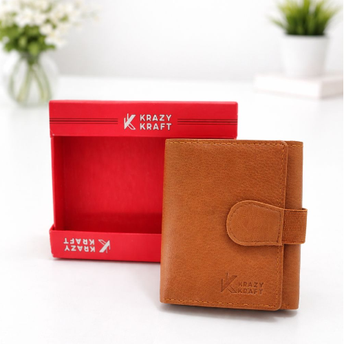 Krazy Kraft Genuine Leather Tri-Fold Wallet - Tan