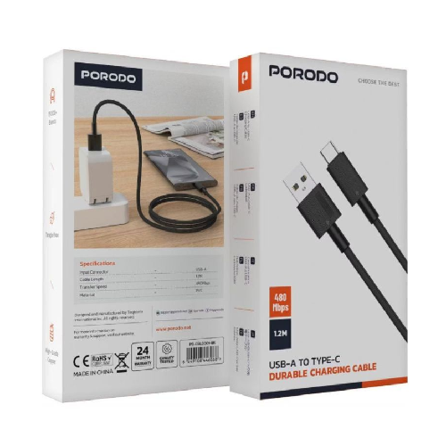USB-A to Type-C Cable – Fast Charging & Data Transfer Cable Porodo 1.2M