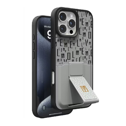 Levelo Morphix Gripstand Case with Cardholder for iPhone 16 Pro-Grey