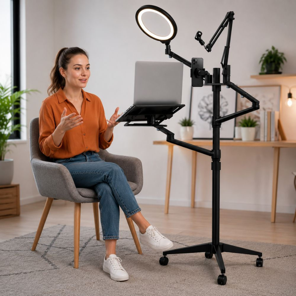 5-in-1 Live Streaming Stand with Ring Light, Phone & Laptop Holder