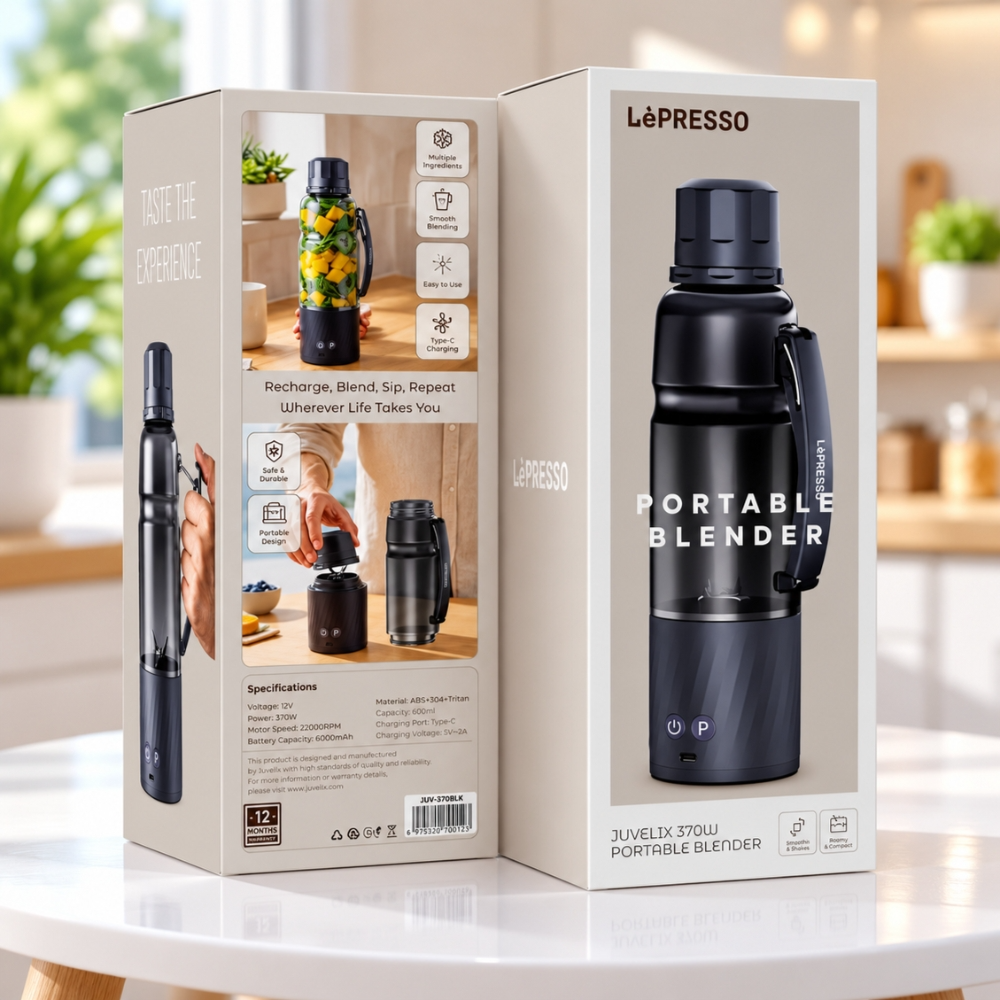 LePresso Juvelix 370W Portable Blender – Personal Smoothie Maker & Fruit Blender - Black