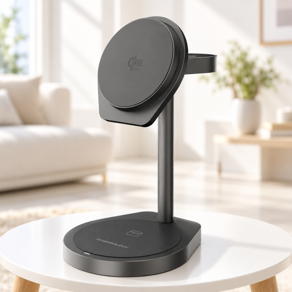 Powerology Eifel Qi2.2 25W 3-in-1 Magnetic Wireless Charging Stand – Grey