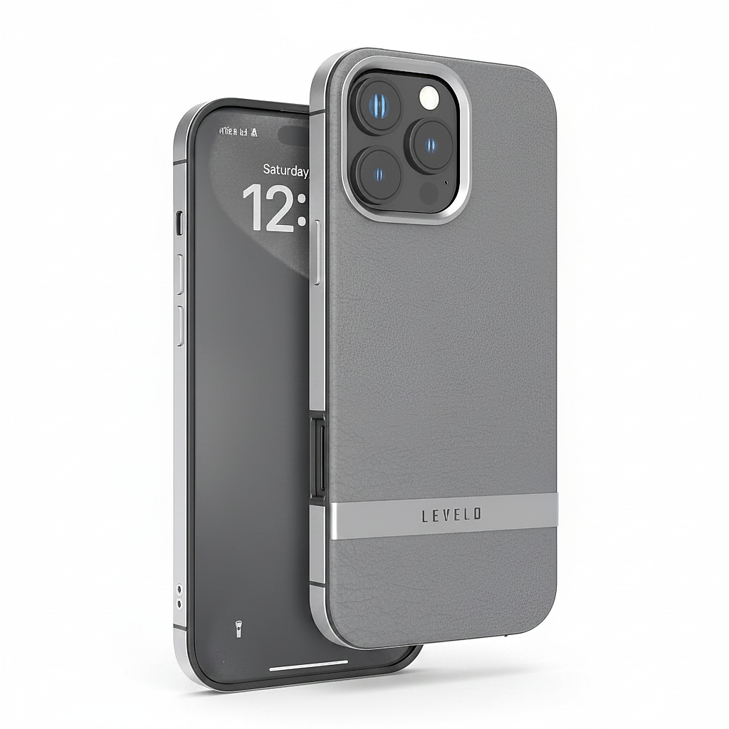 Levelo Pelle Leather Case for iPhone 16 Pro Max -Gray