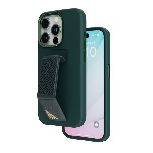 Levelo Morphix Silicone Case With Leather Grip For iPhone 15 Pro Max - Green