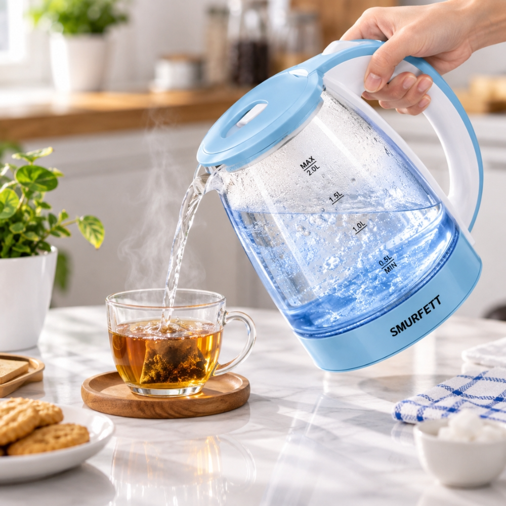 SMURFETT SE-2245 Electric Glass Kettle 2L 1500W Sky Blue