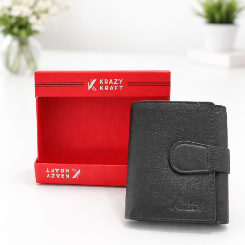 Krazy Kraft Genuine Leather Tri-Fold Wallet - Black
