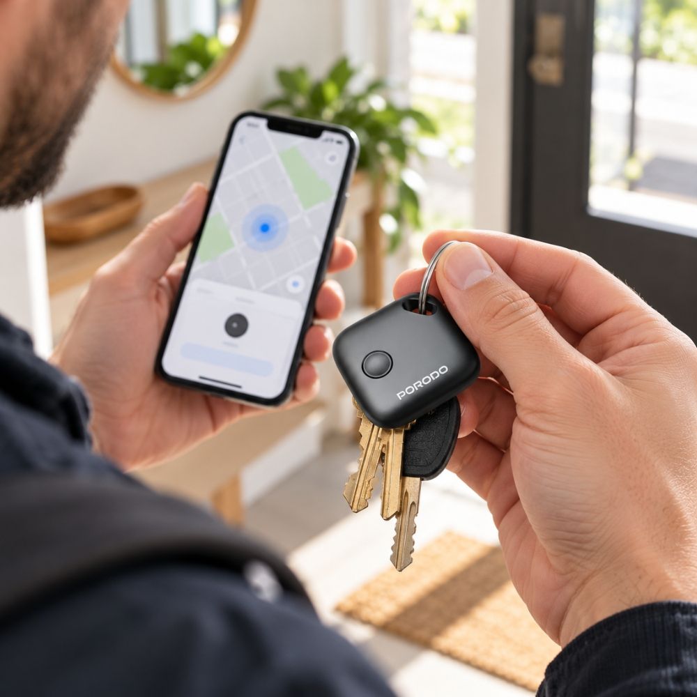 Porodo Findora Smart Tag Black – Bluetooth Tracker for iPhone, Apple Find My, Keys & Items