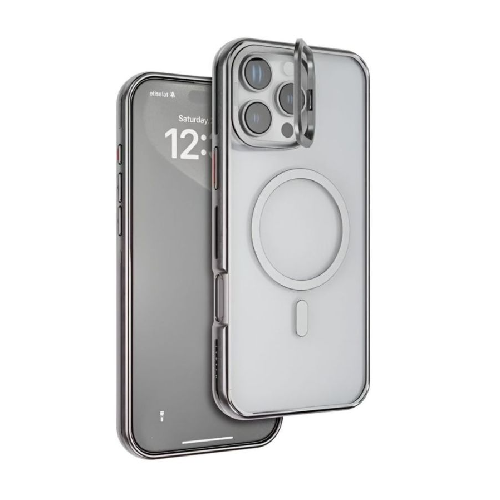 Levelo Elio PC Case with Camera Ring Stand for iPhone 16 Pro - Silver