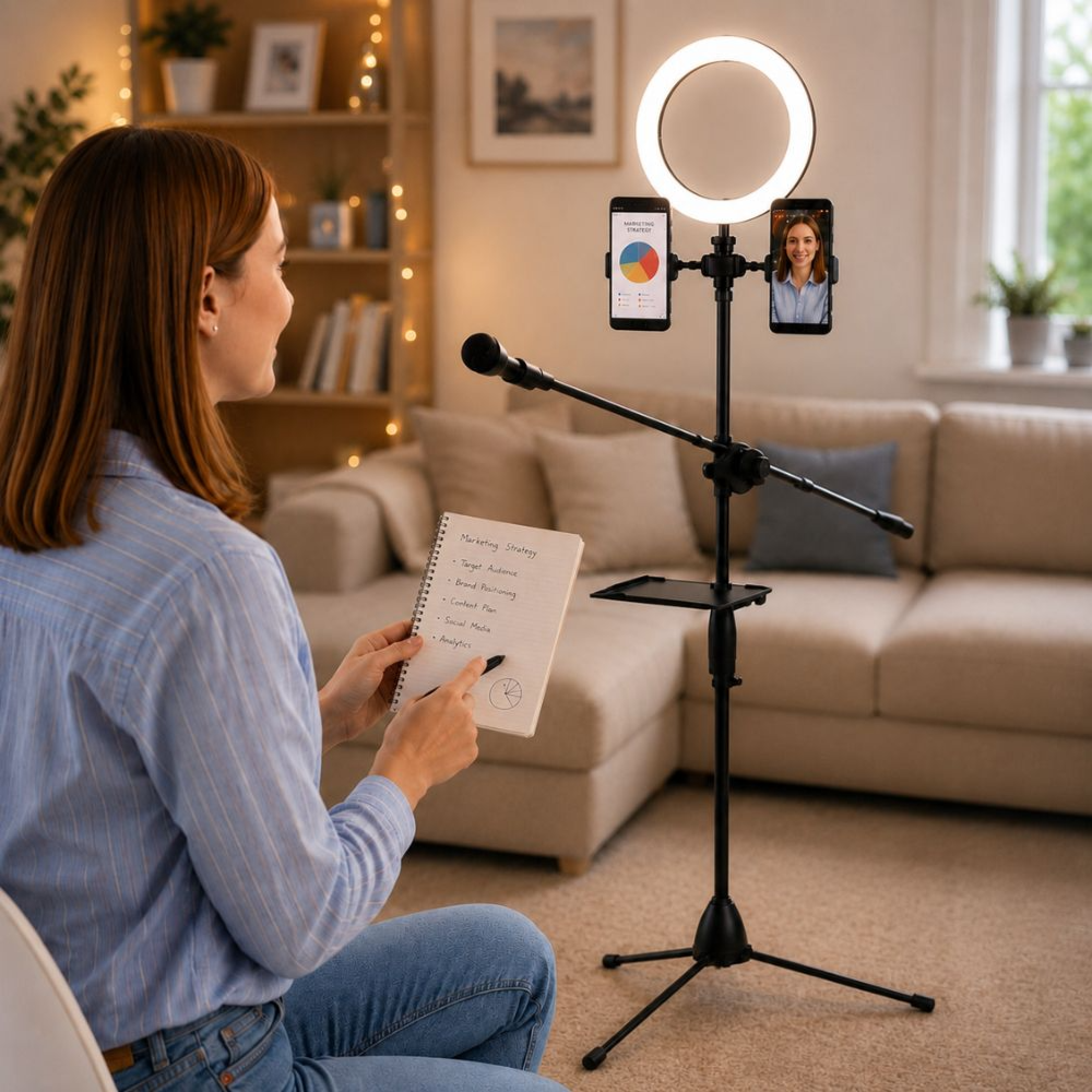 Adjustable Microphone Stand – Phone & Mobile Tripod Holder for Photography & Streaming