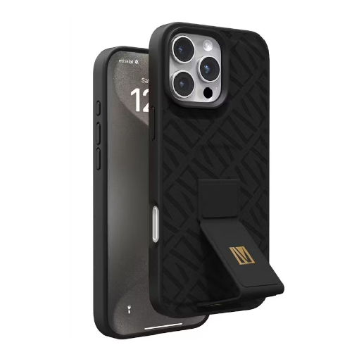 Levelo Morphix Cuero Gripstand Case For iPhone 16 Pro-Black