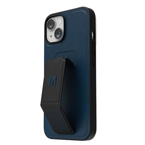 Levelo Morphix Gripstand iPhone 14 PU Leather Case - Storm Blue
