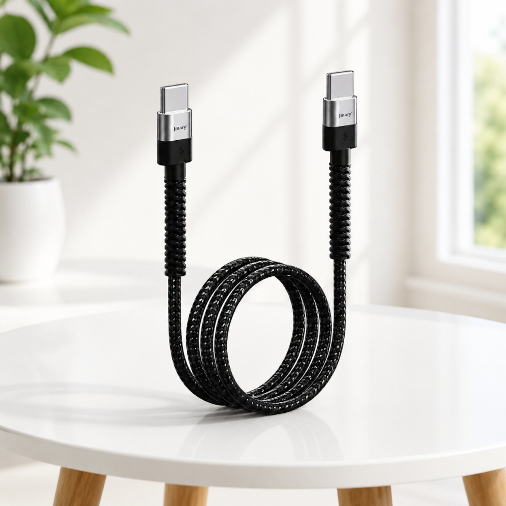 Type C To Type C Fast Charging Cable 2M – Jmary Braided USB-C Data Cable With Spring Protection, JM-06