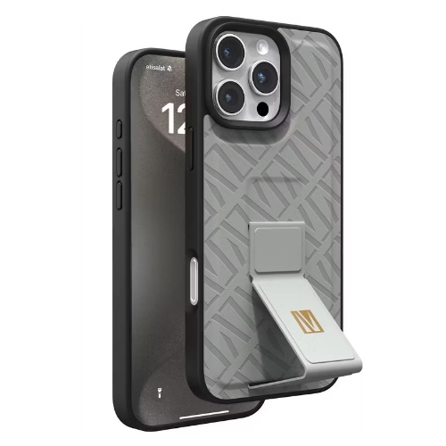 Levelo Morphix Cuero Gripstand Case For iPhone 16 Pro-Grey