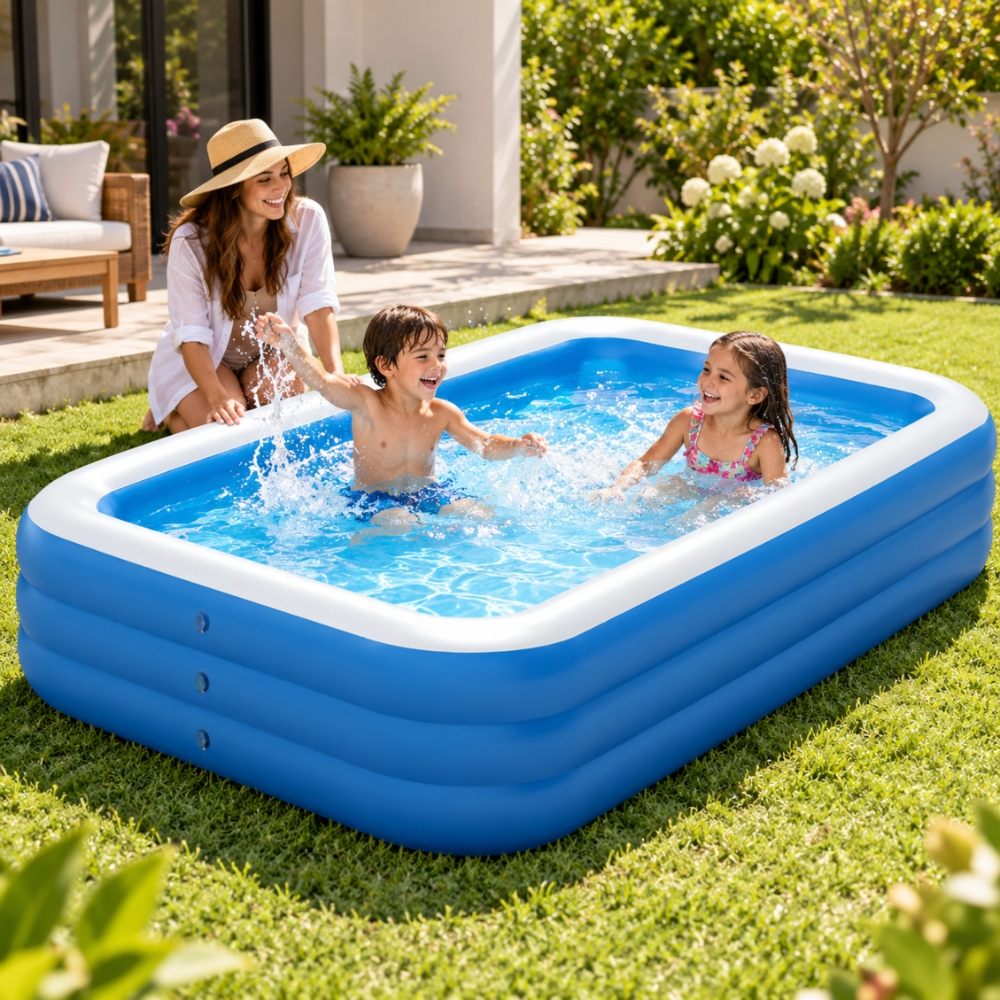 Green Lion Inflatable Swimming Pool 1000L Large Family Pool – 305×185×60cm, 7-9 People, Durable PVC, Outdoor Summer Pool