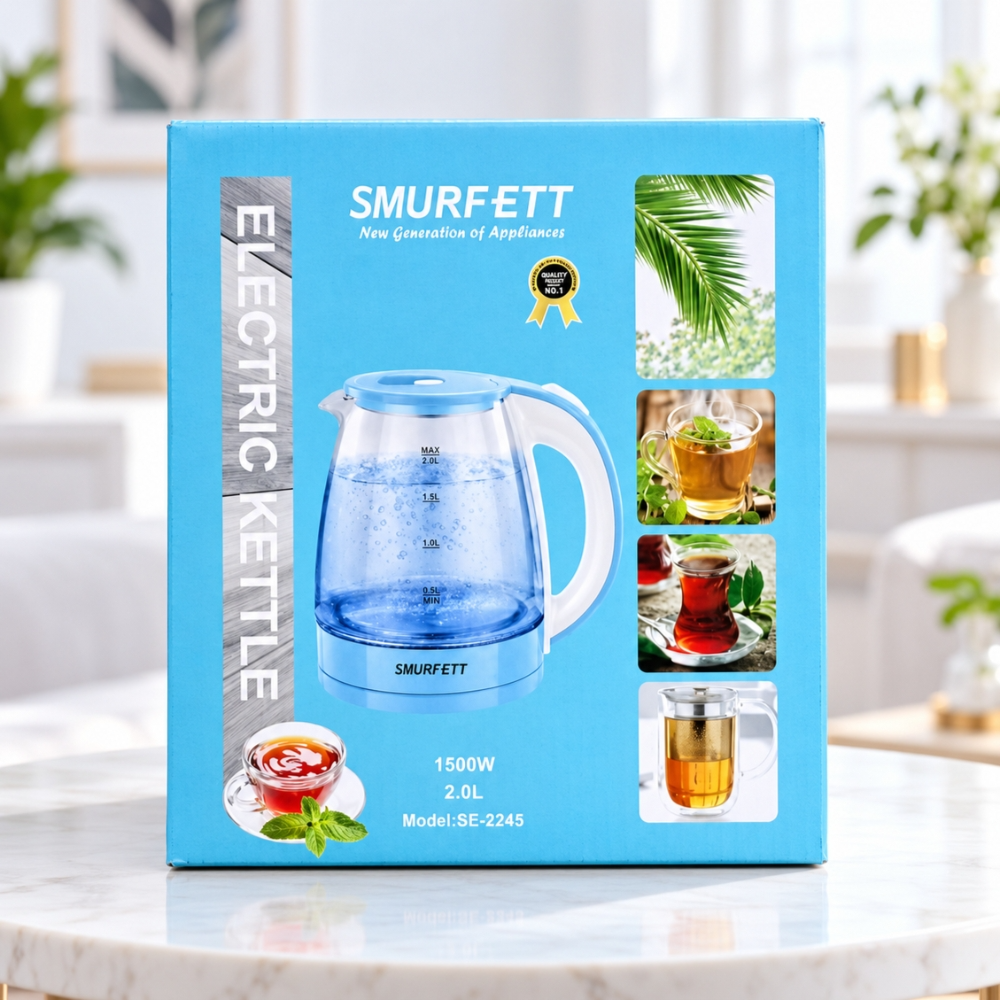SMURFETT SE-2245 Electric Glass Kettle 2L 1500W Sky Blue