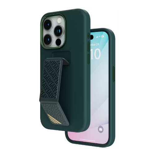 Levelo Morphix Silicone Case With Leather Grip For Iphone 15 Pro Green