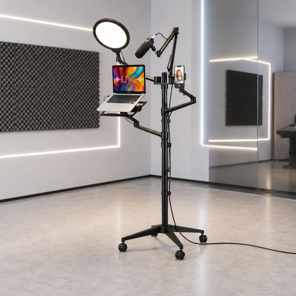 5-in-1 Live Streaming Stand with Ring Light, Phone & Laptop Holder