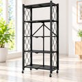 5-Tier Foldable Kitchen Storage Rack with Wheels - Black