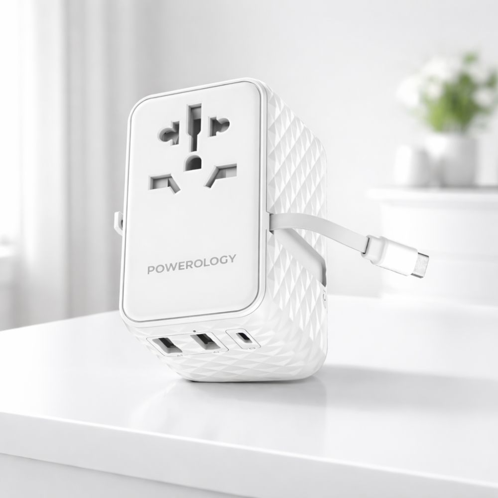 Universal Travel Charger & Travel Adapter – GaN Fast Charger Powerology White