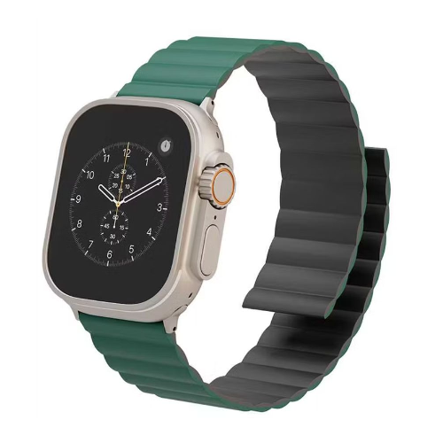 Levelo Cosmo Magnet Silicone Watch Band for Apple Watch 45/44/42mm - Black/Green