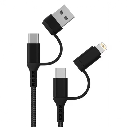 Green lion Braided 2 in 2 Fast Charging Cable 1.2M 3A - Black