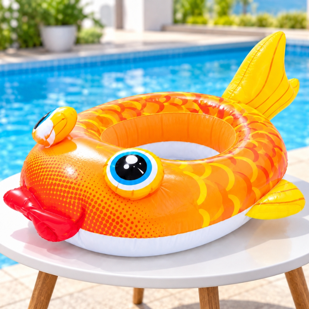 Inflatable Baby Boat Fish-Shaped Swimming Float Orange – 80×60cm