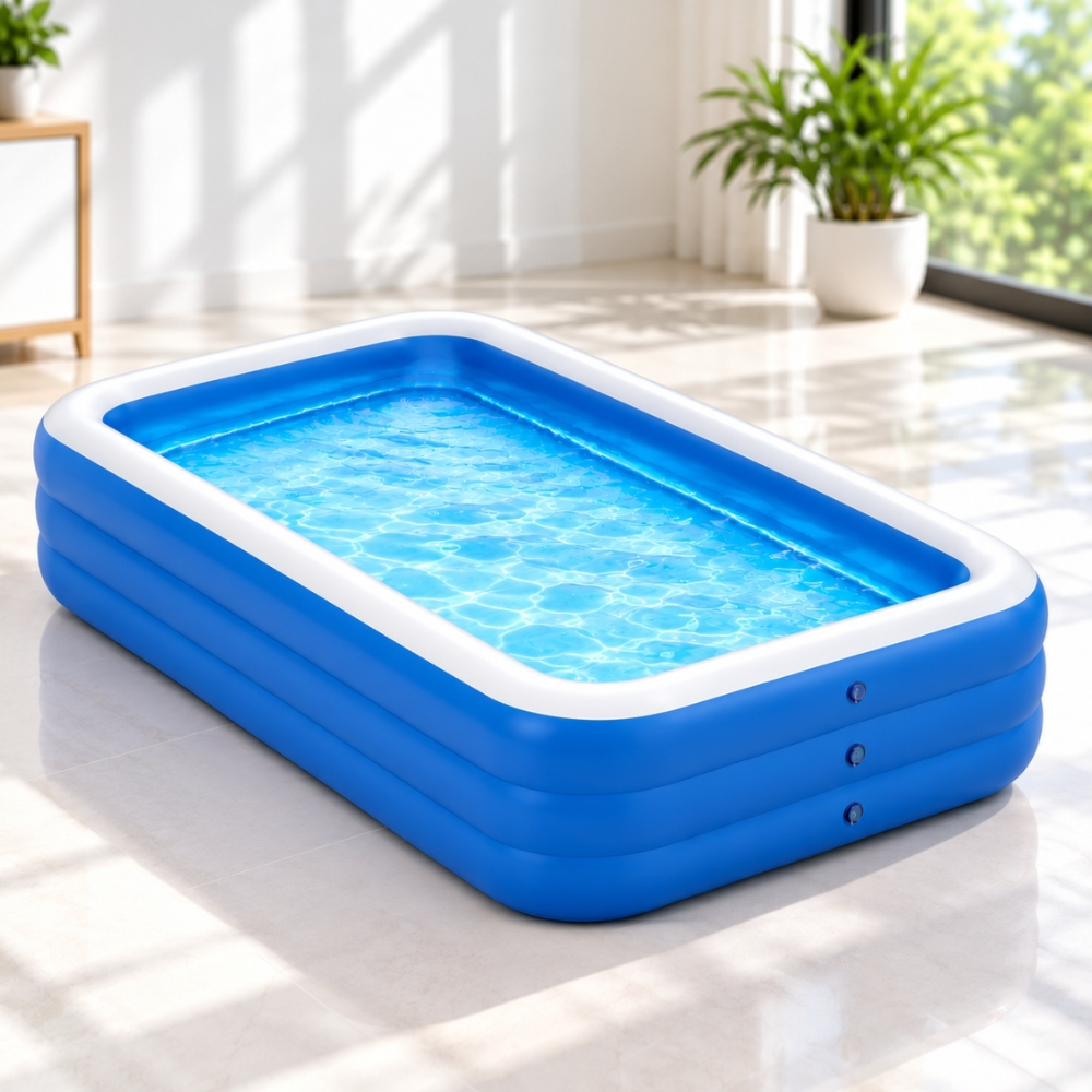 Green Lion Inflatable Small Swimming Pool – 1000L, 260×165×60cm, 7–9 People- Blue
