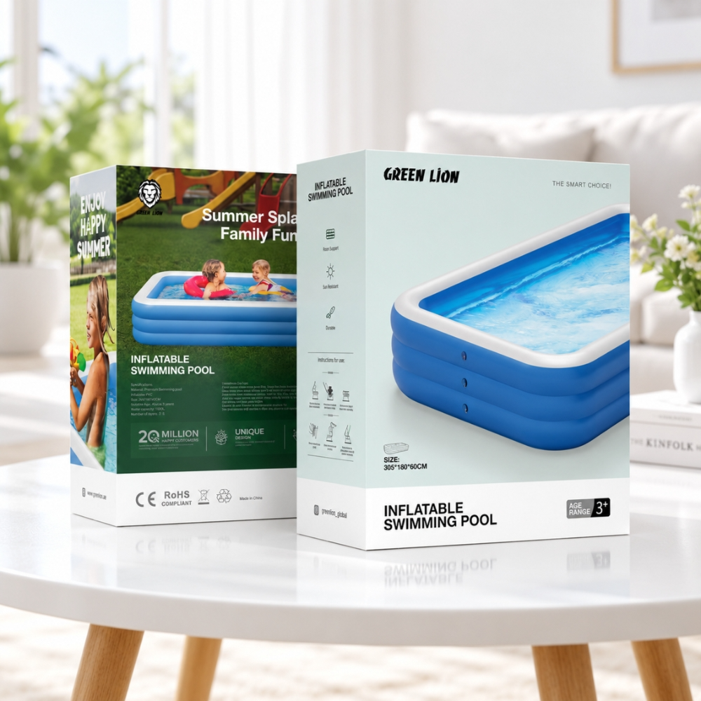 Green Lion Inflatable Swimming Pool 1000L Large Family Pool – 305×185×60cm, 7-9 People, Durable PVC, Outdoor Summer Pool