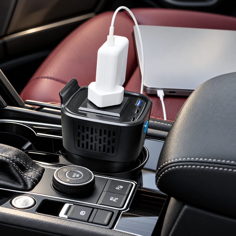 Powerology 150W Car Power Inverter with Dual USB-C PD & USB-A QC - Black