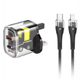Porodo Dual Transparent Charger with USB-C to Lightning Cable 1.2M - Black
