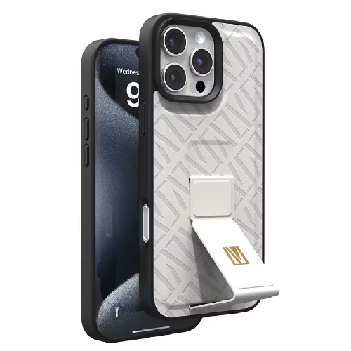 Levelo Morphix Cuero Gripstand Case For iPhone 16 Pro-White