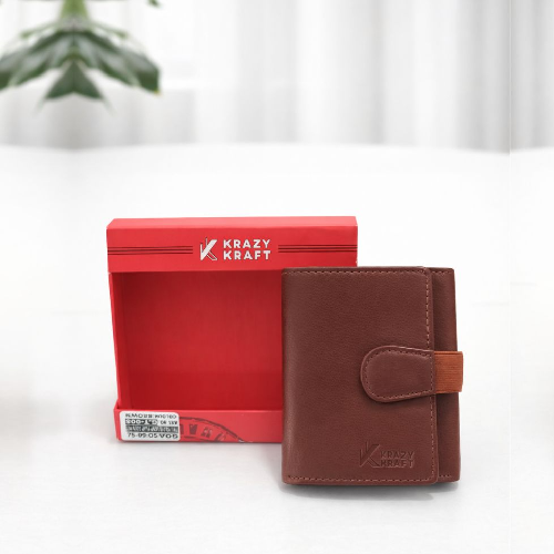 Krazy Kraft Genuine Leather Tri-Fold Wallet - Brown