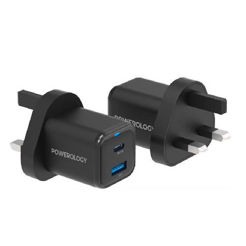 35W GaN Fast Charger with USB-C Cable – PD Wall Charger Powerology Black