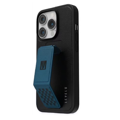 Levelo Morphix Gripstand iPhone 14 Pro PU Leather Case - Pacific Blue