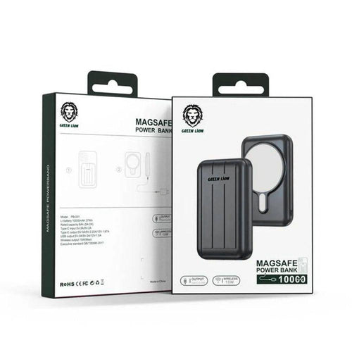 10000mAh MagSafe Power Bank – 15W Wireless Magnetic Charger Green Lion Blue